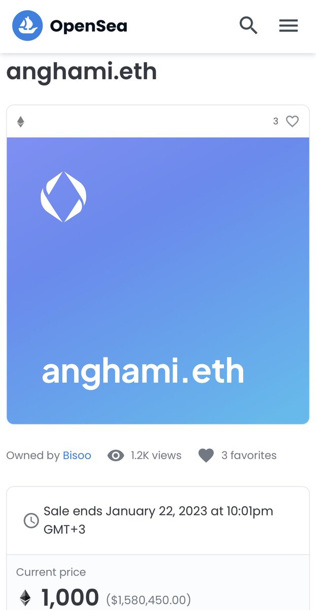 Anghami.eth 🔥🔥🔥

Got listed 1000 ETH 💎💎💎

<a href="/anghami/">Anghami</a> 

#ETH #nftart #NFT #ens