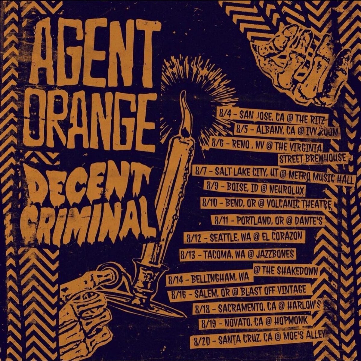 selltheheart's tweet photo. @DecentCriminal_ is heading out on a 14 date tour with the legendary Agent Orange - check the dates and be sure to catch the shows in your area. Help them with gas by picking up a copy of their latest albums DC EP or Bliss from their store, or at the shows. Or snag one from us! https://t.co/069EyaB0eD