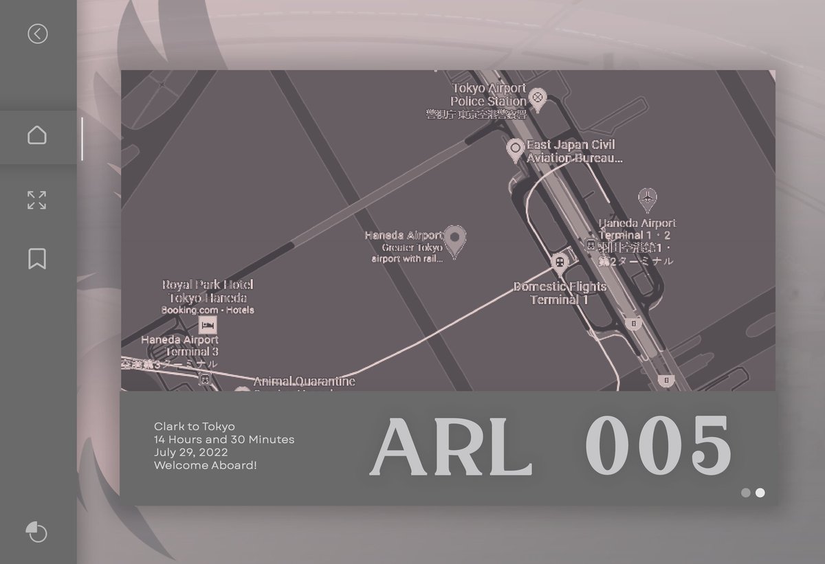 ㅤ 

                       #⃝AIRLLENES
            Voyage Beyond Compass.

                  ❪  CRK     to    HND  ❫
                  FLIGHT    ARL   005
                  July 29  ⑆  3:00  PM

ㅤㅤ