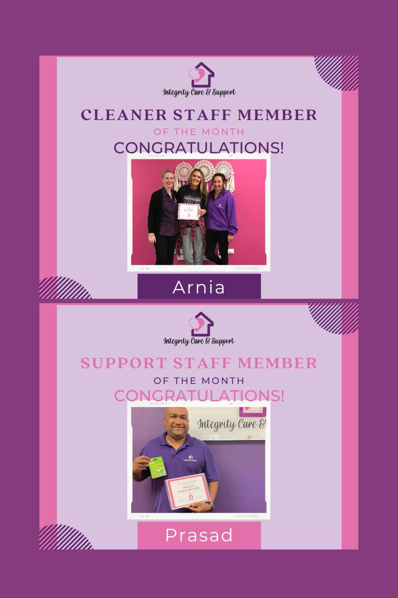 We are proud to have such an amazing and hardworking staff on our team. Keep up the good work! 💜 💜 💜

#staffmembers #hardwork #hardworkpaysoffs #hardworkdedication
#integrity #wecare #integritycareandsupportaus #disabilitysupport #disabilitysupportworker #disabilityprovider