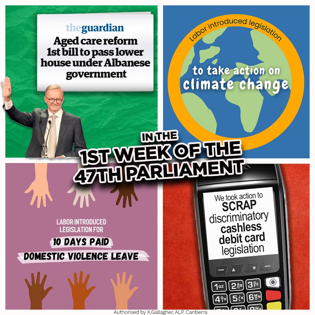 What we got done in week one! This is why I'm proud to be part of a Labor Government ❤️
#auspol