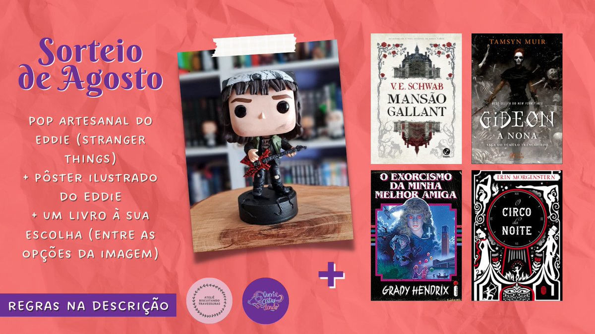 queriastarlendo's tweet image. #10anosdeQEL | Sorteio de Agosto! Um pop do Eddie #StrangerThingas + pôster + um livro à sua escolha (da imagem)!

- Dê RT neste tweet
- Siga:
@queriastarlendo
@FlaibamMilena

De 01/08 a 29/08

*Chance extra, siga o Costurando Travessuras: bit.ly/3POolWS (print no tweet)
