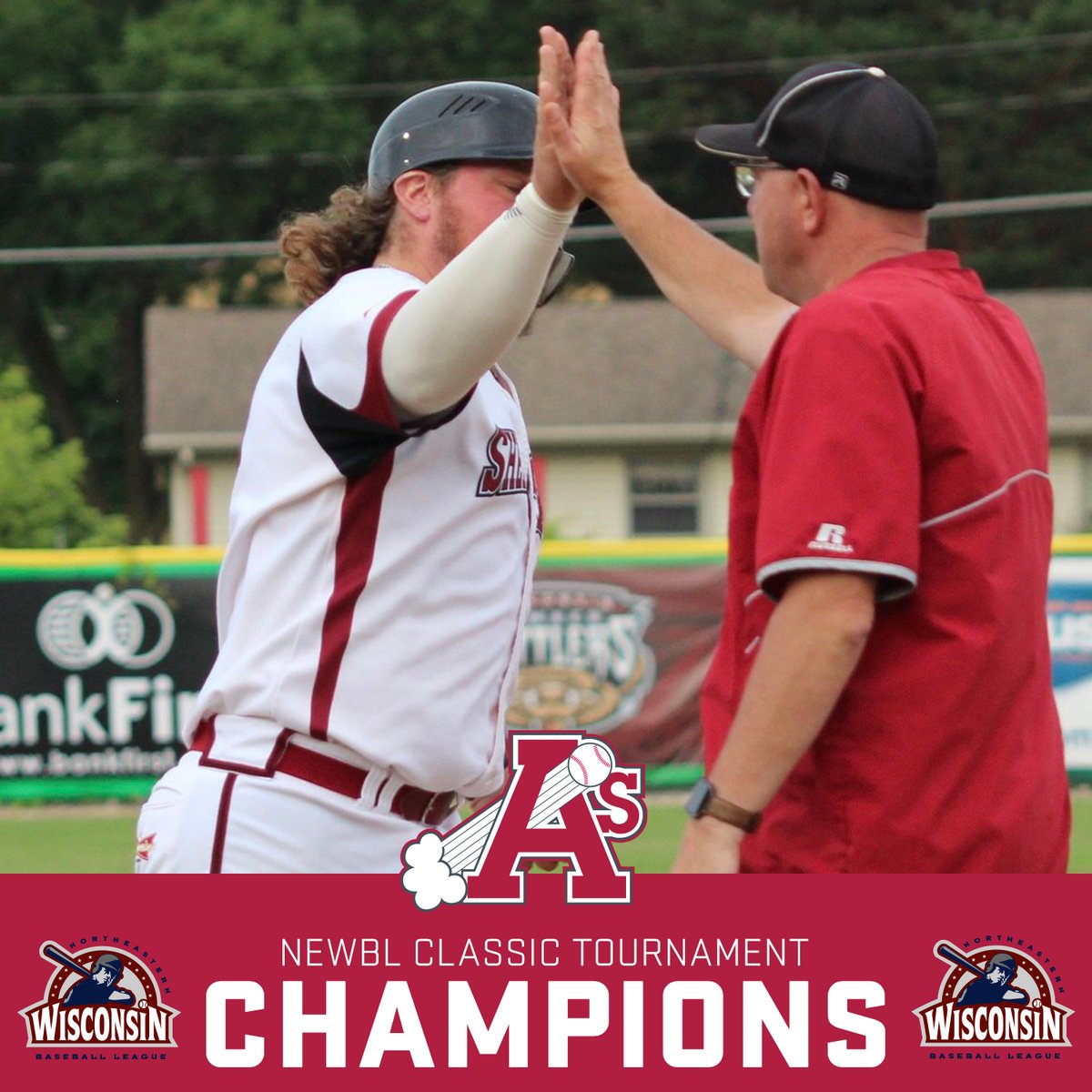 The Sheboygan A's are your BACK-TO-BACK NEWBL Classic Tournament Champions! 

The A's defeated Green Bay 7-1, and with Menasha defeating Appelton, won the tie-breaker as both teams finished 2-1. #GoAsGo