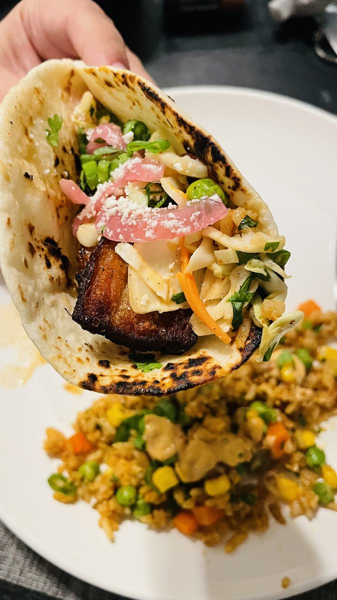 A rogue droplet of pork fat burned a tiny hole in my chin, but pretty worth it to make these pork belly tacos