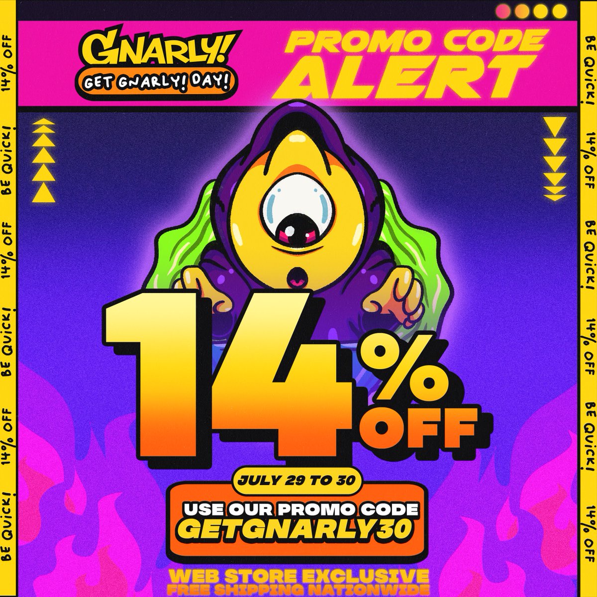 Your requests we've heard, unending, and richly deserved, and were now well and truly underway!

Enjoy this one-time use discount of 14% on selected items!

Just enter the code GETGNARLY30 at our web store! 

Shop at gnarly.clothing