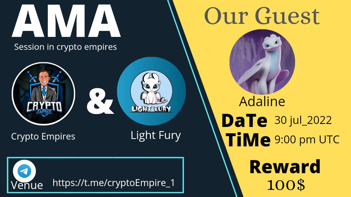 🎙️We're Excited to announce our next #Chat_AMA with Light_Fury on 30th July 9:00 pm UTC 💰Rewards Pool: 100$ 🏠Venue : t.me/cryptoEmpire_1 〽️Rules: 1⃣ Follow @Crypto_empire1 & @LightFuryBSC 2⃣ Like & RT 3⃣ Comment Max 3Questions & Tag3 Friends #Airdrop #BSC #giveaway