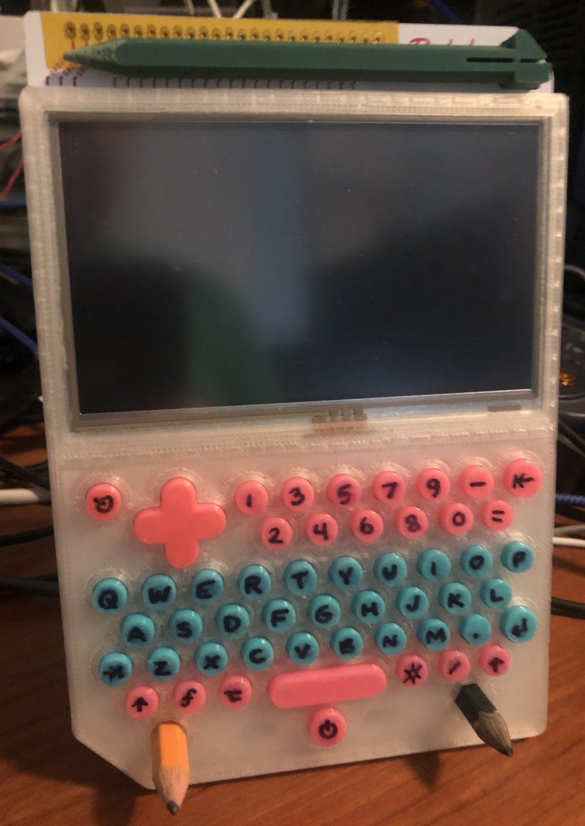 DaveHorlick's tweet photo. Had a 3D keyboard printed for my PocketC.H.I.P., but couldn't type well using blank keys. Solution: handwrote on keycaps with permanent marker. Then brushed-on superglue for sealant, so the legends wouldn't rub off. Smudged a bit, but I'm happy with the results! https://t.co/8TKnK42v0t
