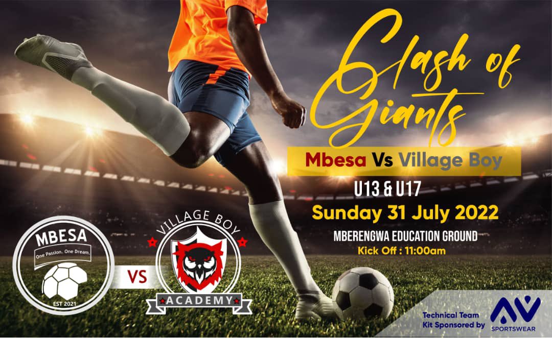We are excited as <a href="/VBFAcademy/">Village Boy Football Academy</a>. It's a big one as we finally get our biggest test to date away <a href="/mbesaacademy/">Mbesa Academy</a>. The boys and technical are ready for the challenge! Come witness the big clash live at mberengwa grounds. It is the u13 and 17