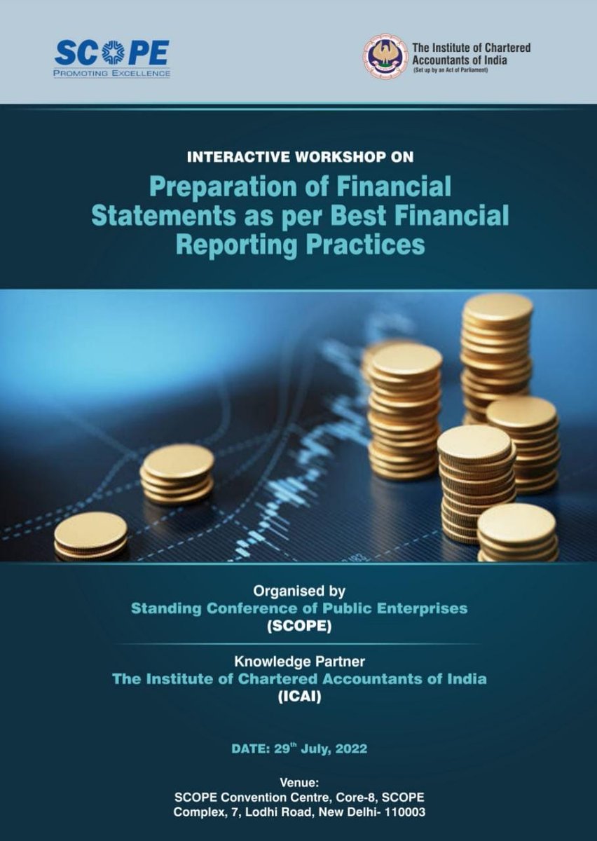 PSUSCOPE's tweet photo. SCOPE is organizing an interactive workshop on Preparation of Financial Statements as per Best Financial Reporting Practices 

Knowledge partner @theicai 

📅29th July, 2022  
⏱️ 10 am onwards
Venue - SCOPE Convention Centre https://t.co/PlWInHNwtP