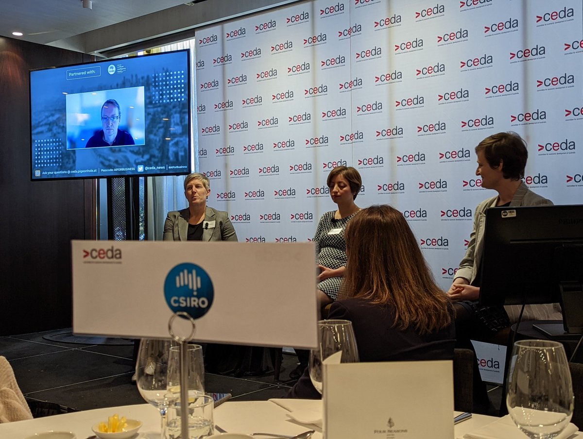 Great discussion on community AI adoption and AI ethical framework at the CEDA State of Play luncheon. #NAIC #AIaustralia #AIforbusiness @CSIRO @Data61news