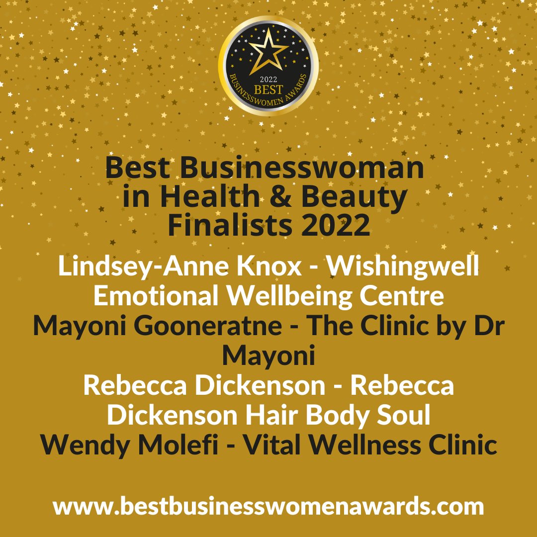 Congratulations to our 2022 Best Businesswoman in Health &amp; Beauty finalists!  Amazing women who are great examples of businesswomen in this industry.  Well done, we look forward to seeing you at the final! 🍾

<a href="/BecDickenson/">REBECCA DICKENSON</a> 

#BBWA2022