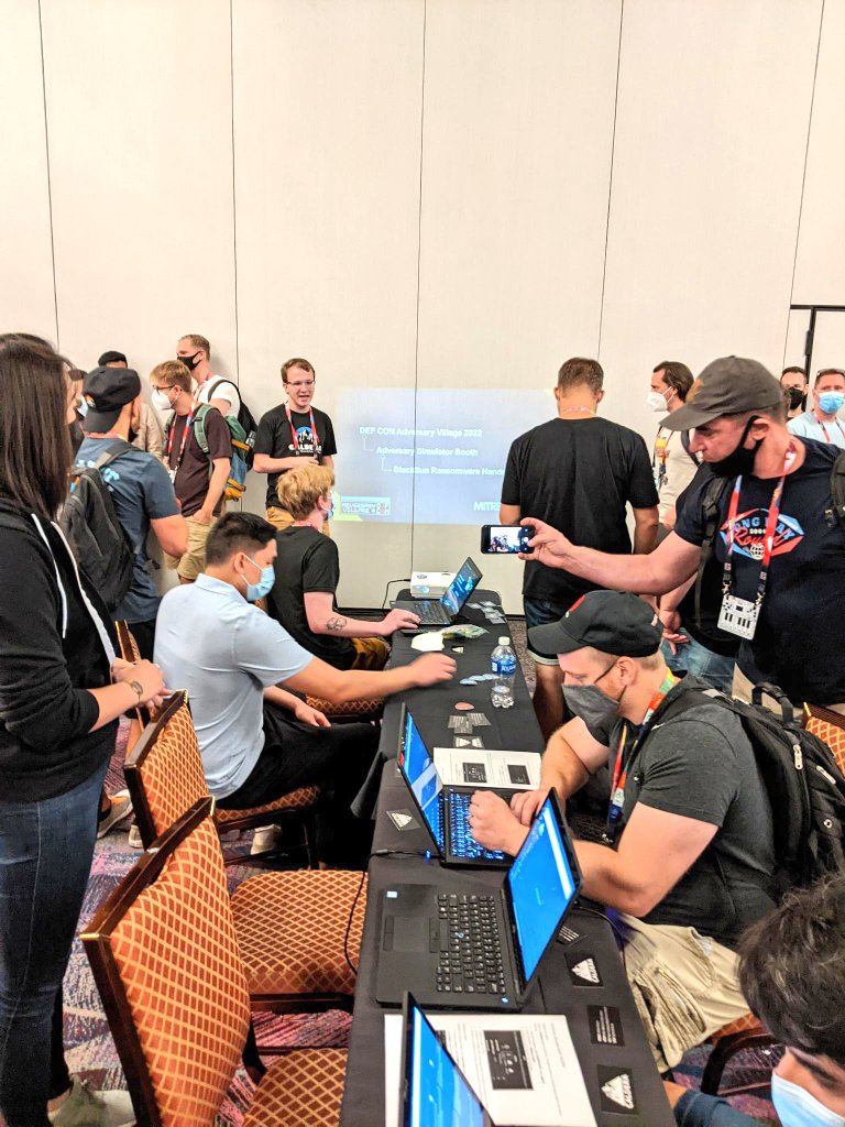 AdversaryVillag's tweet image. Adversary Simulator Booth is in full swing!
Adversary Village at @DEFCON 30
@MITREengenuity @MITREcorp 
#AdversaryVillage #DEFCON