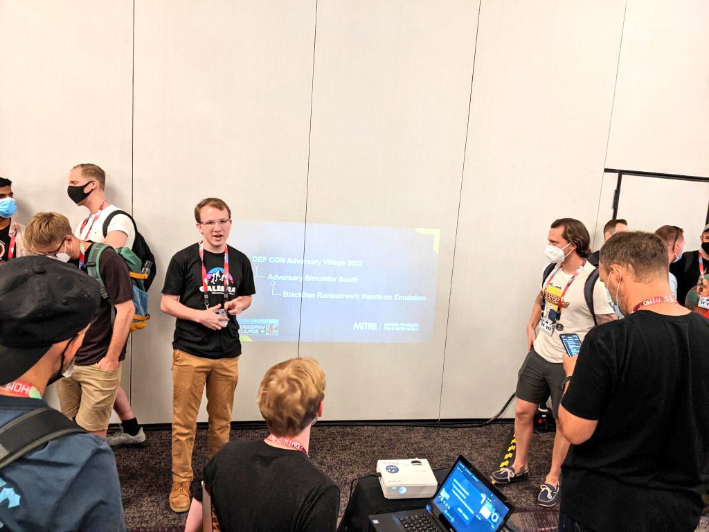 AdversaryVillag's tweet image. Adversary Simulator Booth is in full swing!
Adversary Village at @DEFCON 30
@MITREengenuity @MITREcorp 
#AdversaryVillage #DEFCON