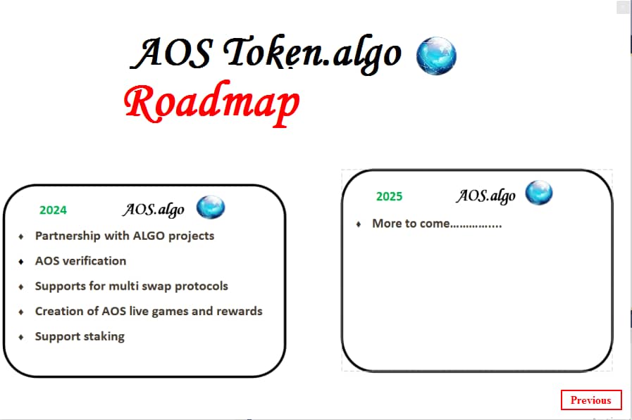 AOSToken_Algo's tweet image. Our Roadmap. Any reviews or sugessions @doggycoinasa @ButtCoinASA @AkitaInuASA @octorand @moistgrannies69 @PolyMetaToken @octorand @algo_stake