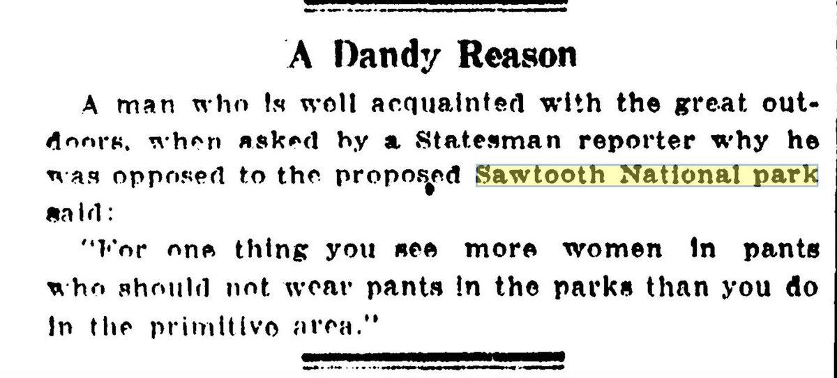 One reason Idahoans didn't want a national park? Too many women in pants.