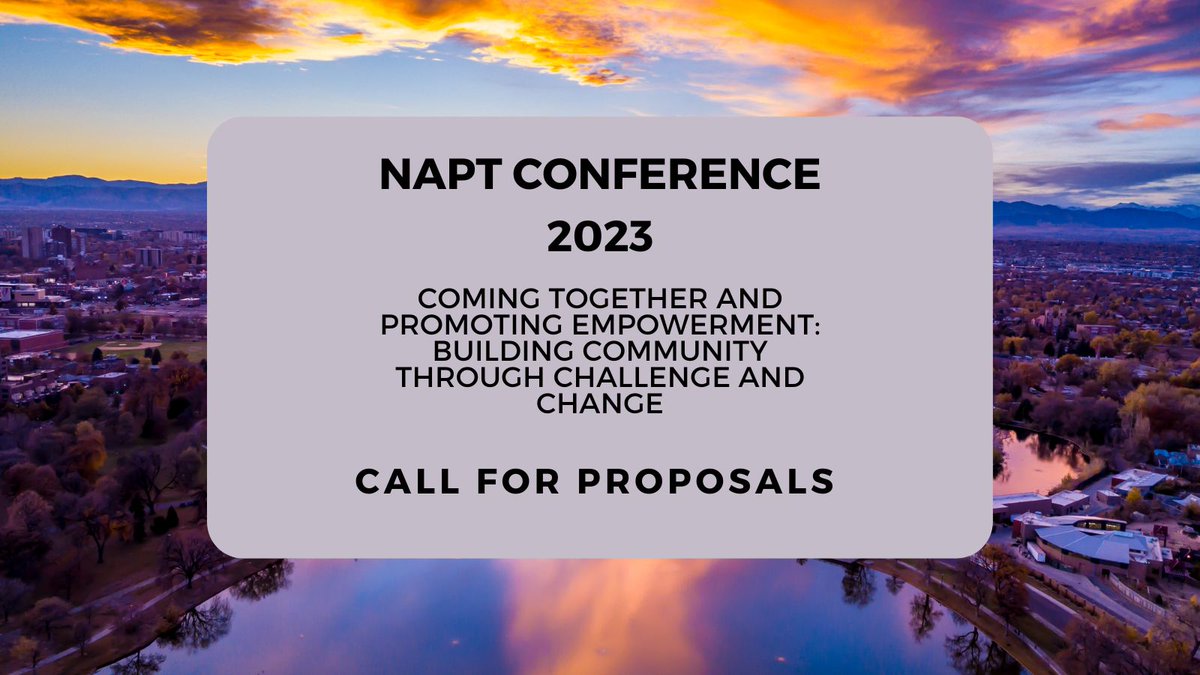 Poetry_Therapy's tweet photo. The National Association for Poetry Therapy is now accepting proposals for our upcoming 2023 Conference, The conference will be held in Denver, Colorado March 29-April 2, 2023. The deadline for submitting a proposal is September 15, 2022.
https://t.co/AjGiiECqwT https://t.co/hS6N6gubPj