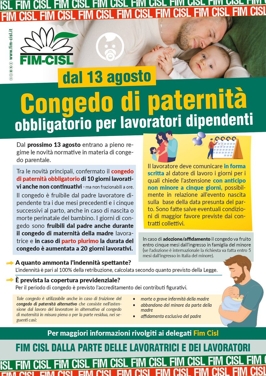 FIMCISLROMAGNA's tweet photo. 📣 News Congedo di paternità 🟢 #fimcislromagna https://t.co/OCCxdkphB8