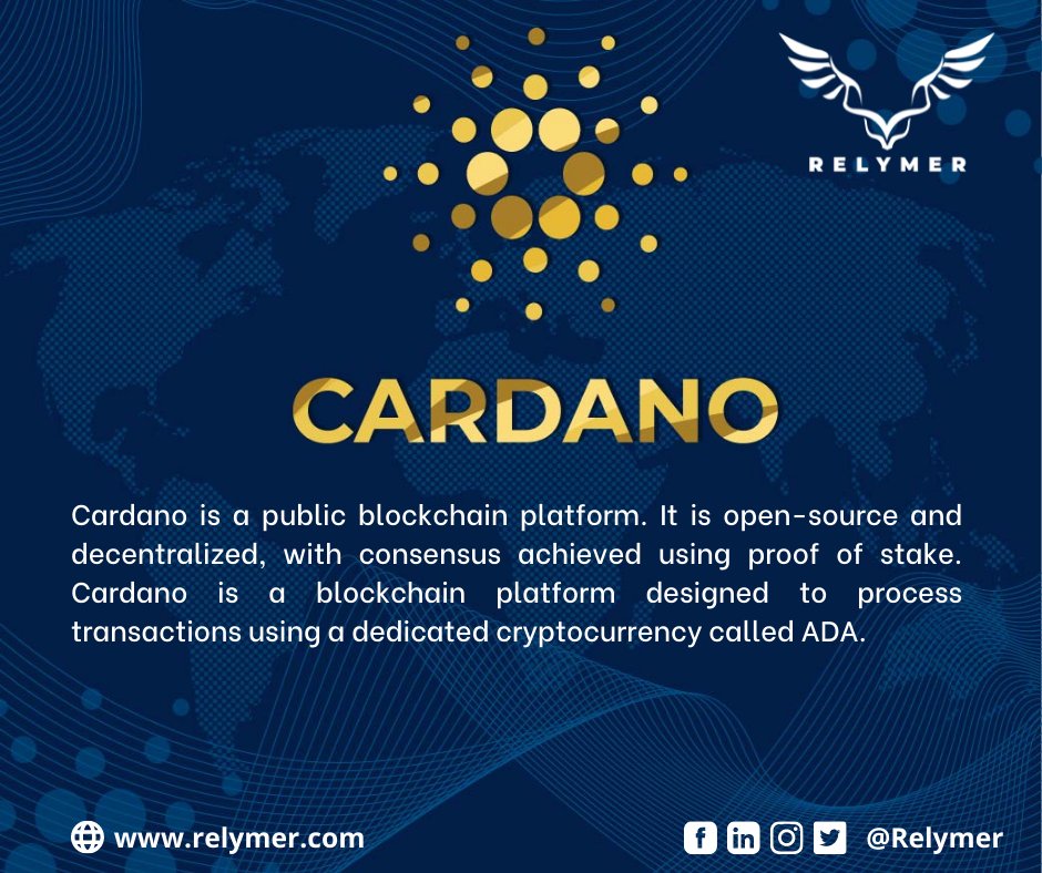 relymer's tweet photo. Cardano (ADA) is a completely open-source decentralized public blockchain and cryptocurrency initiative. Cardano is creating a platform for smart contracts that aims to offer more sophisticated functionality than any protocol created so far.
#relymer #CardanoADA #blockchain https://t.co/UObmNvc3HP