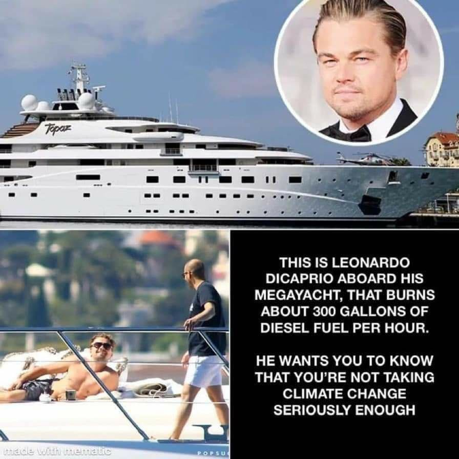 Gabry_G_G's tweet image. DiCaprio a bordo del suo megayacht, che brucia circa 300 galloni di gasolio all'ora.

Lui vuole che tu sappia che non stai prendendo abbastanza sul serio il cambiamento climatico
