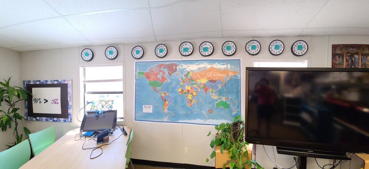 I received a grant to develop a GIS zone in my classroom. I used part of the grant to purchase this large world map and 10 clocks that are set to different time zones. #GISzone #STEAM #togetherwerise #togetherwesoar #togetherwebuild #soexcited <a href="/STEMisMyFuture/">Heidi Ragsdale</a> <a href="/GeoMapMAKERS/">GeoMakerInstitute</a>