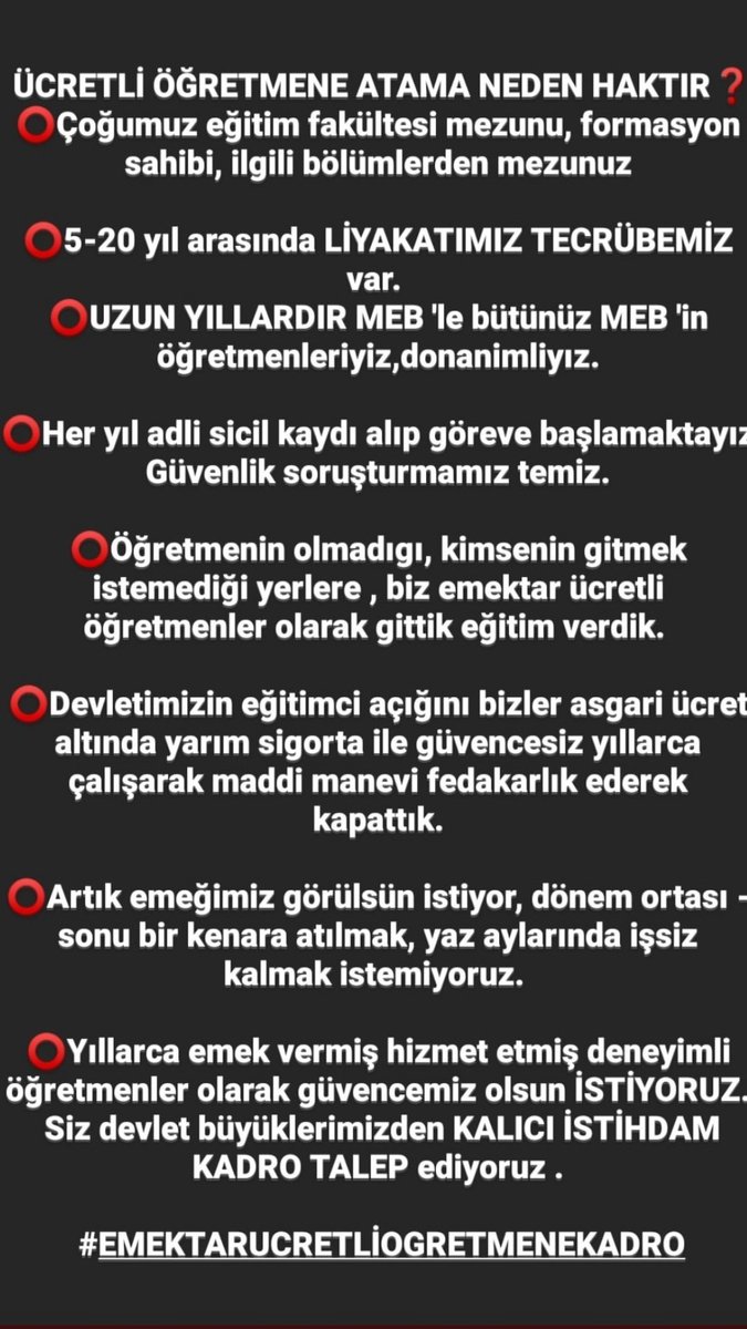 DERS ÜCRETİ KARŞILIĞI ÇALIŞAN ÖĞRETMENLER PLATFORM (@dernegiucretli) on Twitter photo #BirErdoğanEseriSöyle
Ücretli öğretmenlere 10 bin atama müjdesini bekliyoruz <a href="/RTErdogan/">Recep Tayyip Erdoğan</a> <a href="/tcbestepe/">T.C. Cumhurbaşkanlığı</a> <a href="/iletisim/">T.C. İletişim Başkanlığı</a> <a href="/Mustafa_Destici/">Mustafa Destici</a> <a href="/tcmeb/">Millî Eğitim Bakanlığı</a> #BirErdoğanEseriSöyle
Ücretli öğretmenlere 10 bin atama müjdesini bekliyoruz <a href="/RTErdogan/">Recep Tayyip Erdoğan</a> <a href="/tcbestepe/">T.C. Cumhurbaşkanlığı</a> <a href="/iletisim/">T.C. İletişim Başkanlığı</a> <a href="/Mustafa_Destici/">Mustafa Destici</a> <a href="/tcmeb/">Millî Eğitim Bakanlığı</a>