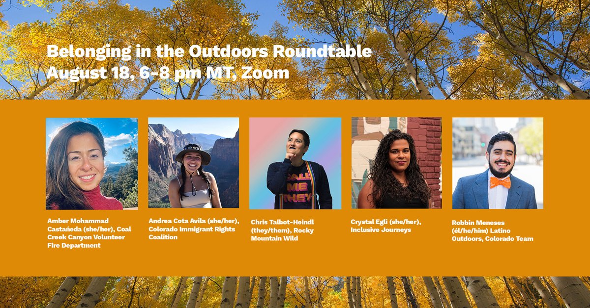 InclusiveGuide's tweet image. Hi friends! Our amazing CEO, Crystal Egli, will be a panelist at the "Belonging in the Outdoors Roundtable" hosted by Rocky Mountain Wild (@RockyMtWild).
This FREE event will be held via zoom Thursday August 18th @ 6:00 MST. Click the link to register:
us02web.zoom.us/meeting/regist…