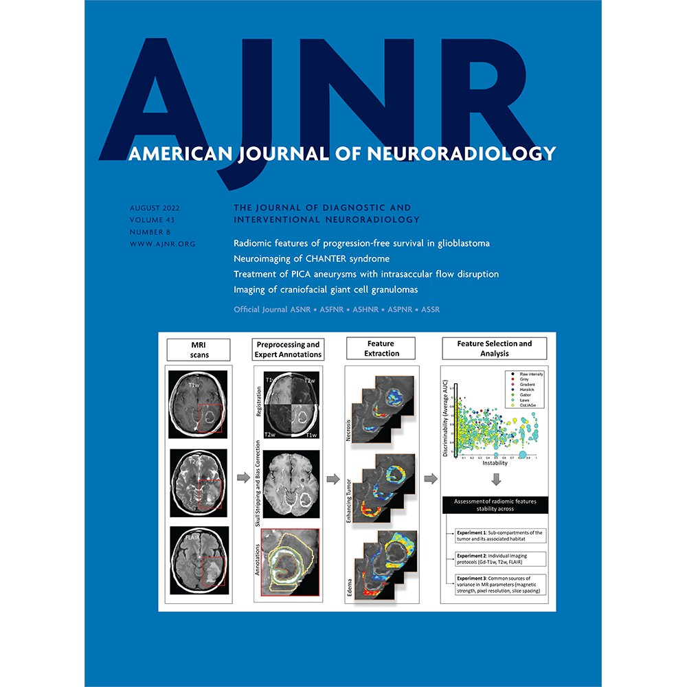 TheAJNR's tweet photo. The August 2022 issue of #AJNR is now available. Don't miss the latest peer-reviewed papers and articles covering adult brain, interventional, head and neck, pediatrics, spine and more. Read the issue here: https://t.co/oBnyF1CGth https://t.co/7z6NNdTlct