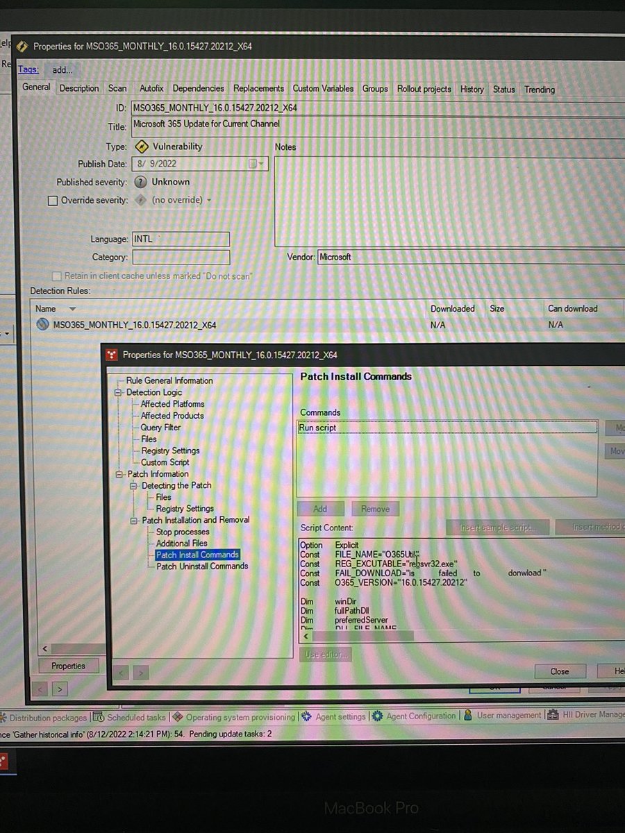 ferrispd's tweet photo. @ShavlikXML I believe the patch definition for Microsoft 365 current channel published august 9th, has the wrong version number, which affects detection. https://t.co/fJ6mlHXaFZ