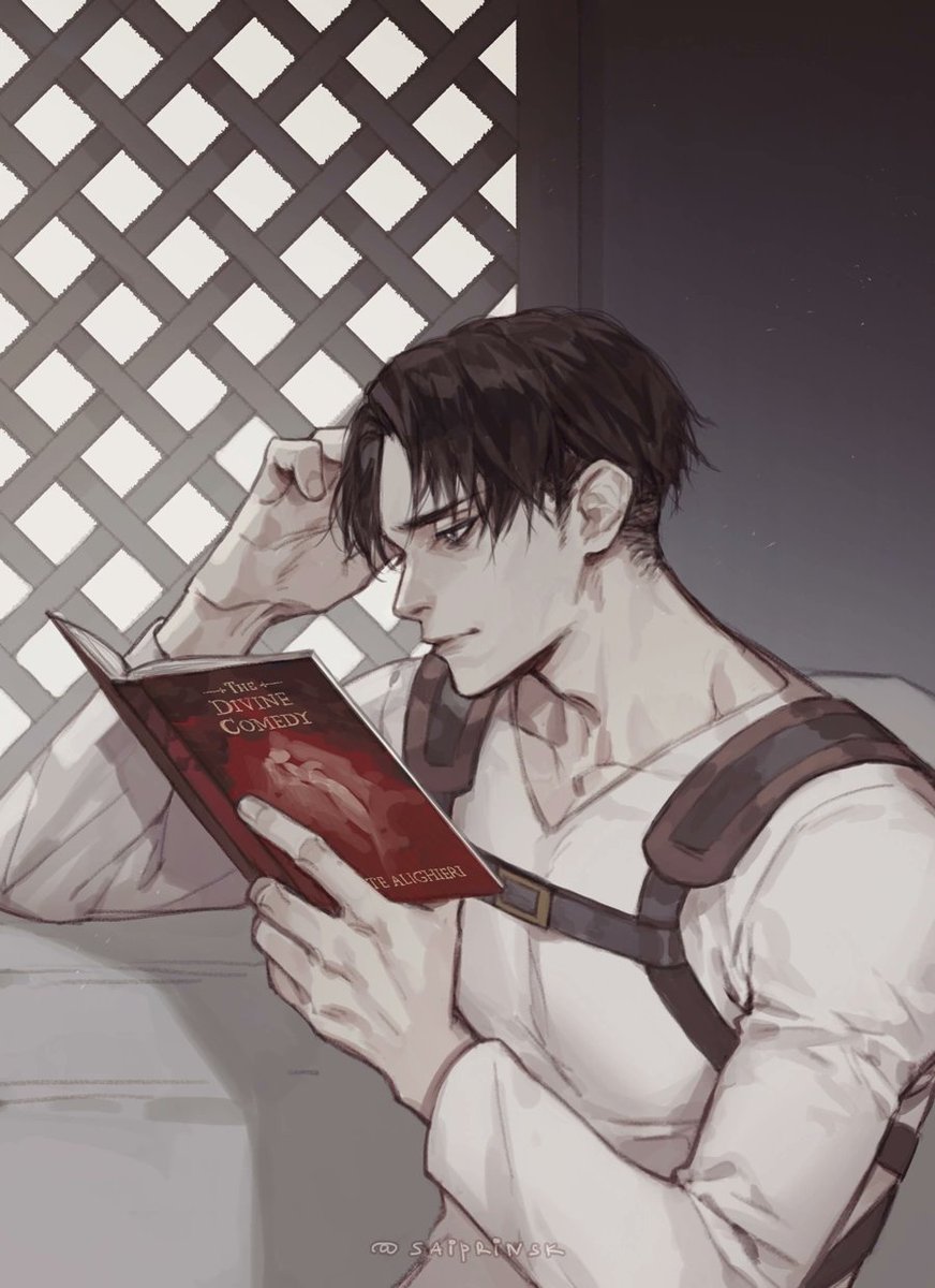 levi (shingeki no kyojin) 1boy male focus solo reading harness book black hair  illustration images