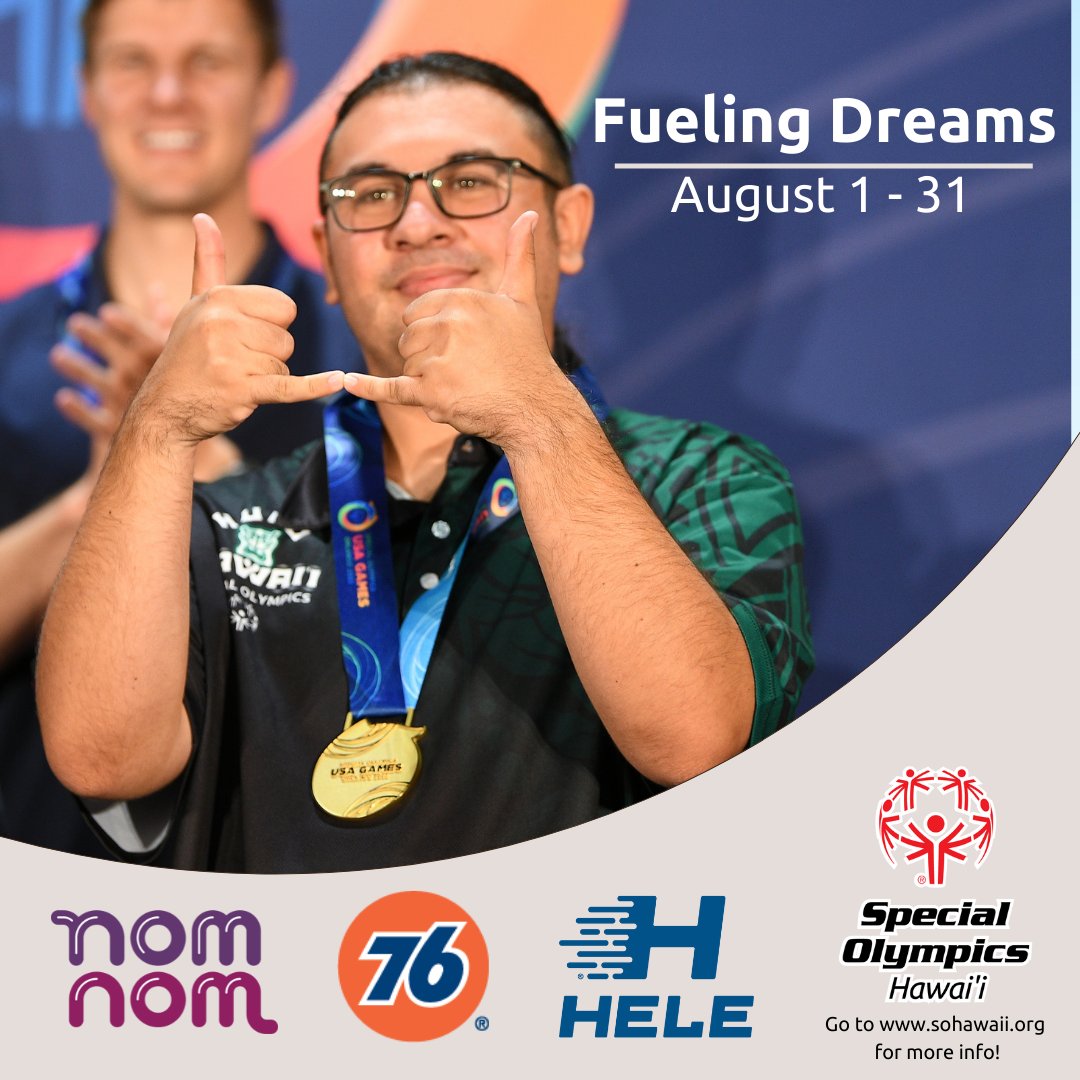 Fueling Dreams returns for its second time this year to support Special Olympics Hawaii athletes and programs. From now to 8/31/22, visit participating nomnom stores across to make a donation to Special Olympics Hawaii. #fuelingdreams #specialolympicshawaii #sohawaii <a href="/SOHawaii/">Special Olympics HI</a>