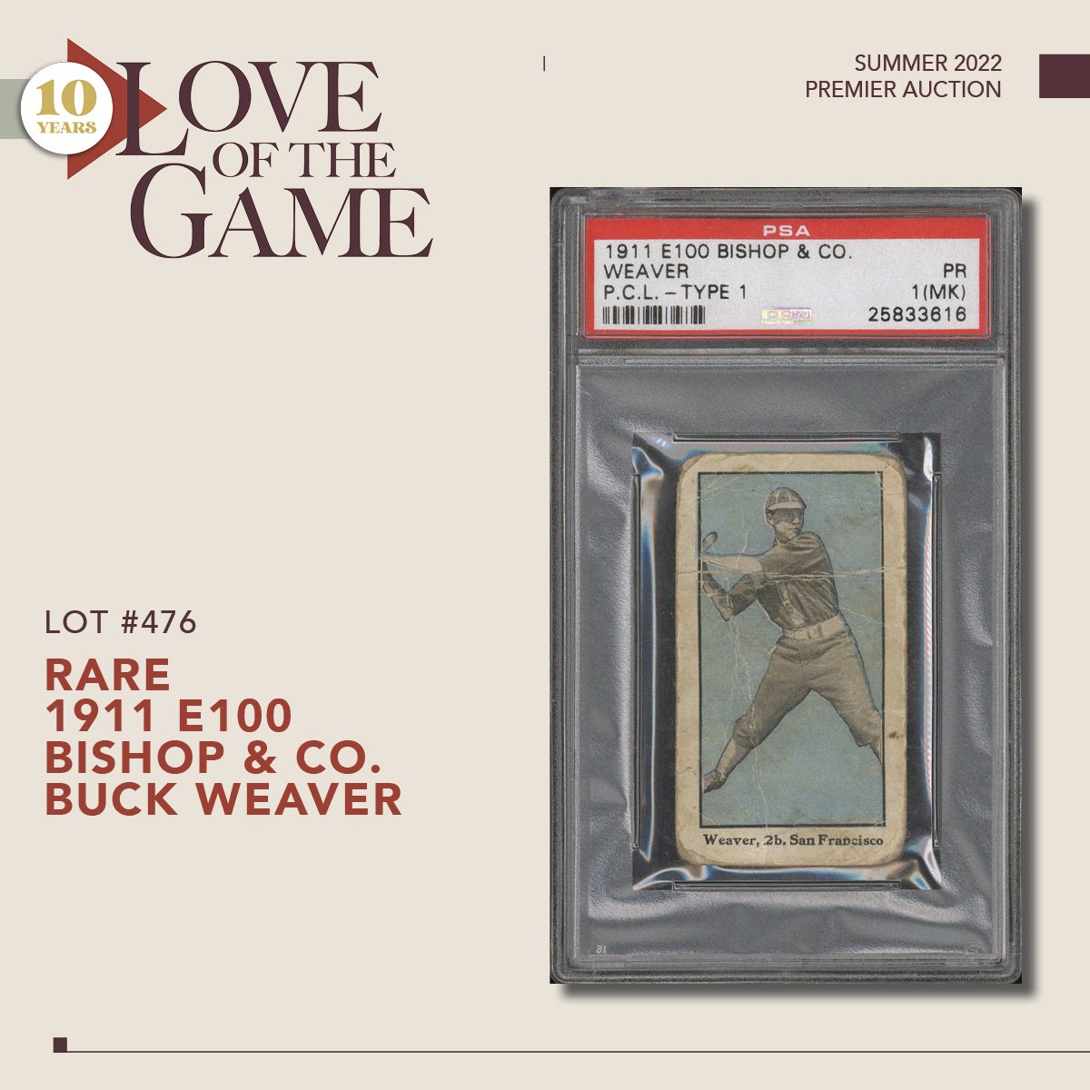 LOTGAuctions's tweet photo. Rare 1911 E101 Bishop & Co. Buck Weaver - the key card from this seldom-seen PCL issue. Open now at https://t.co/FWWsiF7oqN. #TheHobby #EightMenOut #BlackSox #PCLBaseball #Prewarbaseball #LOTGAuctions https://t.co/SSe6H0N0Hu