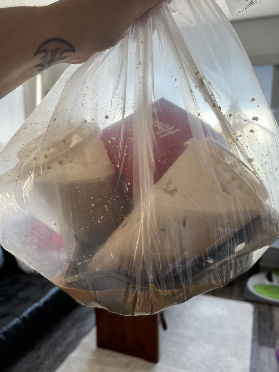 AlisonGains's tweet photo. @TimHortons 
You gotta vet the folks doing deliveries from your app. Customer service got back to me really quick but this bag of coffee is garbage. #sorrynotsorry #soggyDonutAnyone? https://t.co/XtqUeK1AtJ