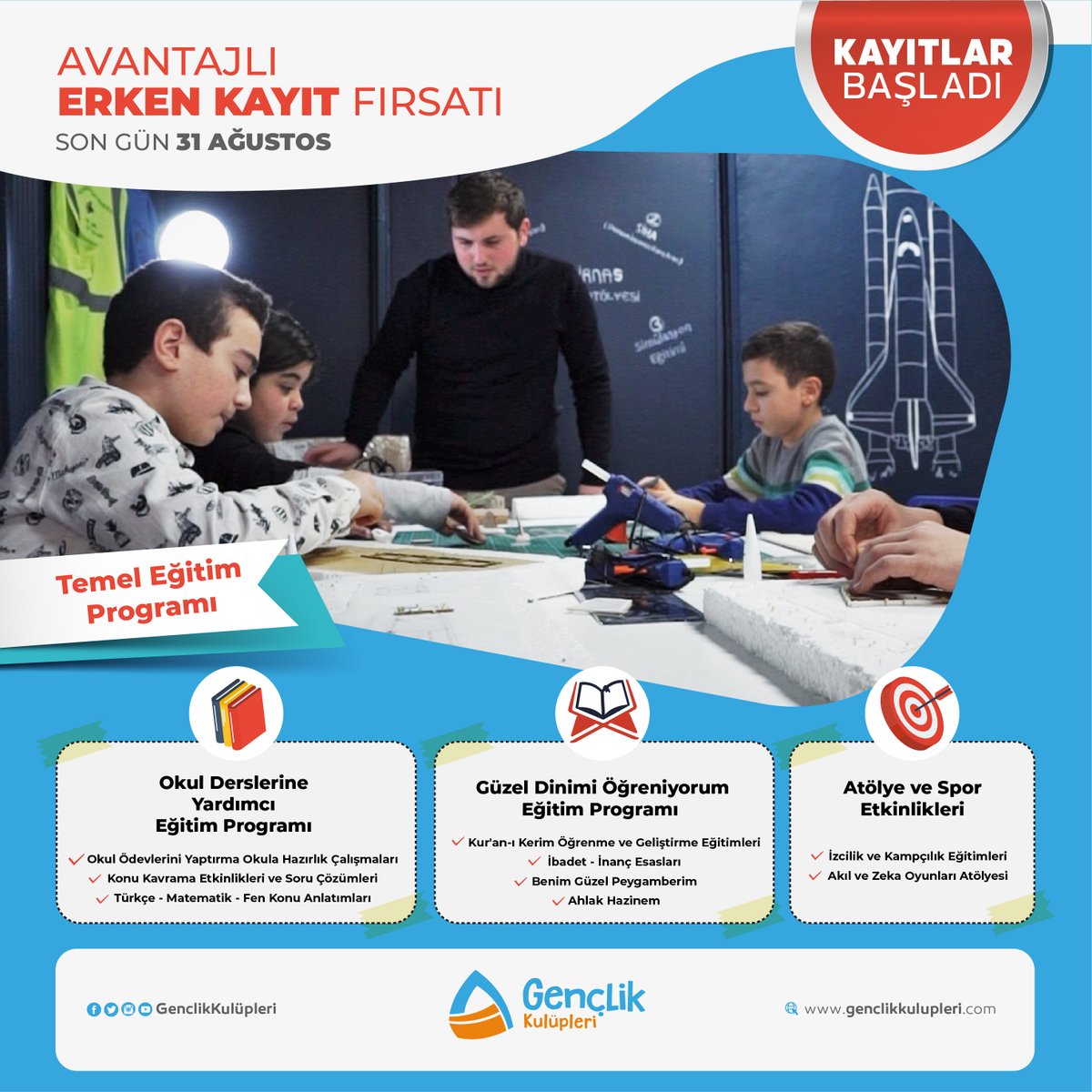 ⏳ Avantajlı erken kayıt fırsatlarımızdan yararlanmak için acele edin.

Nerelerdeyiz ⬇️

🔗 genclikkulupleri.com/nerelerdeyiz/

#GençlikİçinBugünVeDaima #GençliğeDeğer

<a href="/Genckon/">GENÇKON</a>