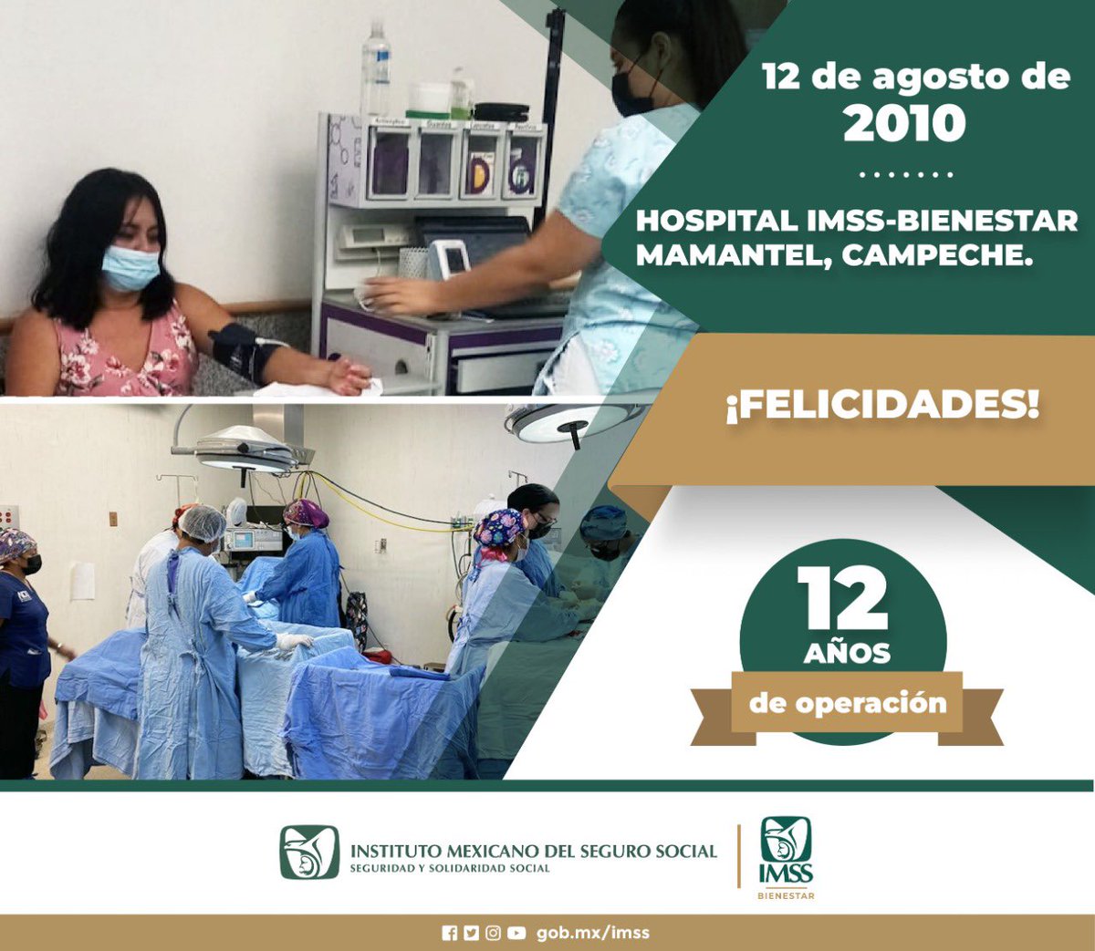 Hoy el Hospital #IMSSBIENESTAR Mamantel en #Campeche cumple 12 años de operación. ¡Muchas felicidades!