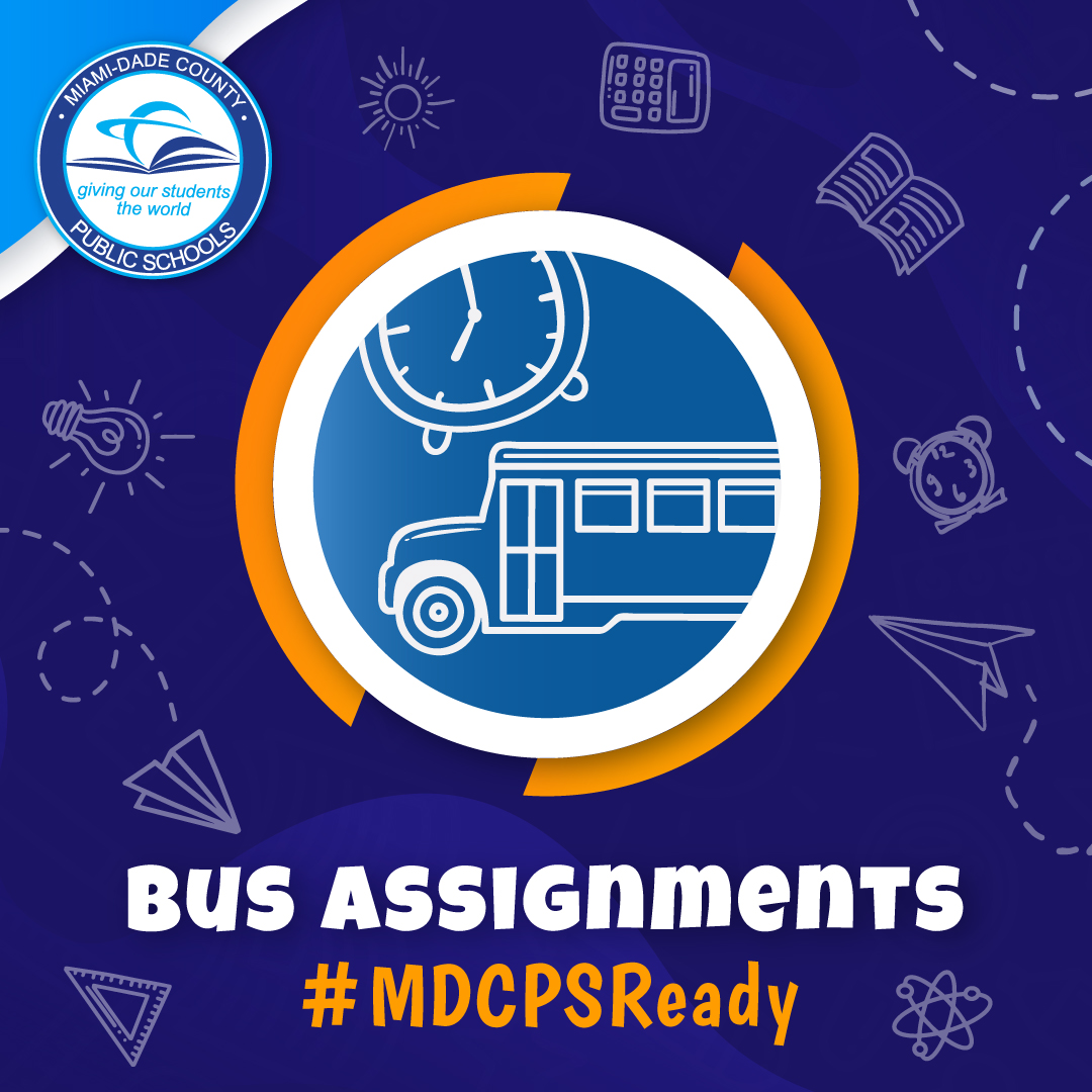 MDCPS's tweet photo. Be #MDCPSReady! Find out bus route information ahead of time by visiting the Dadeschools Mobile App. If you live at least two miles away from your assigned school, your child may be eligible for safe and free transportation on a @MDCPS public school bus. #BacktoSchool https://t.co/KWJYXYN8uQ