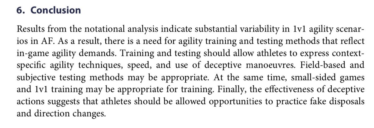 How do agility events during Australian football look like? 🏉🏃‍♂️⤴️🧠

➡️ technique
➡️ COD angle
➡️ approach speed
➡️ cognitive demands
➡️ attackers vs defenders

By @russellrayner, <a href="/woozleyoung/">Warren Young</a> &amp; <a href="/s_talps/">Scott Talpey PhD</a> 👏

📰 Full-text: tandfonline.com/doi/full/10.10…

Findings &amp; applications 👇

1/8