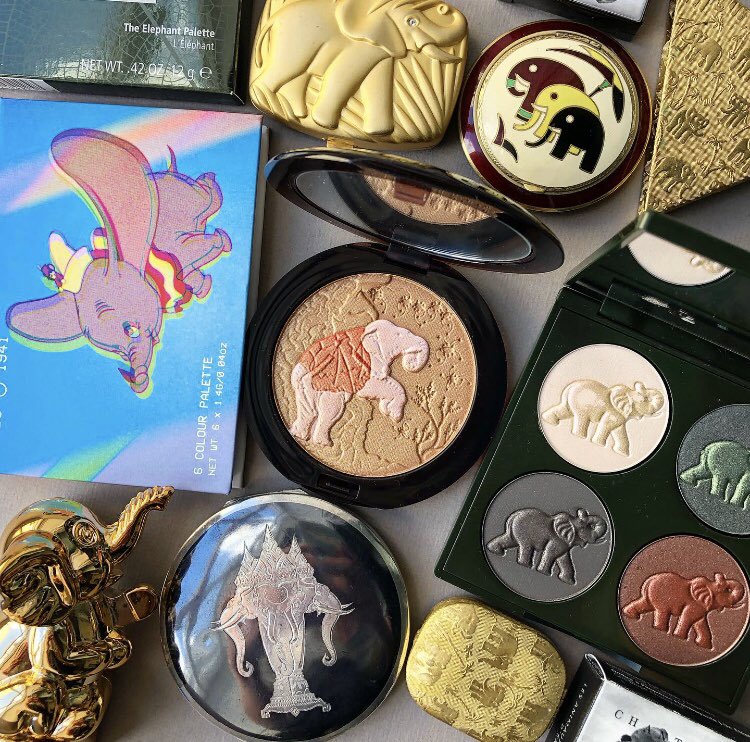 MakeupMuseum's tweet photo. Happy #WorldElephantDay! This isn’t near the entirety of elephant themed makeup but a decent selection. 🐘❤️#MakeupMuseum https://t.co/5gl9nvmavp