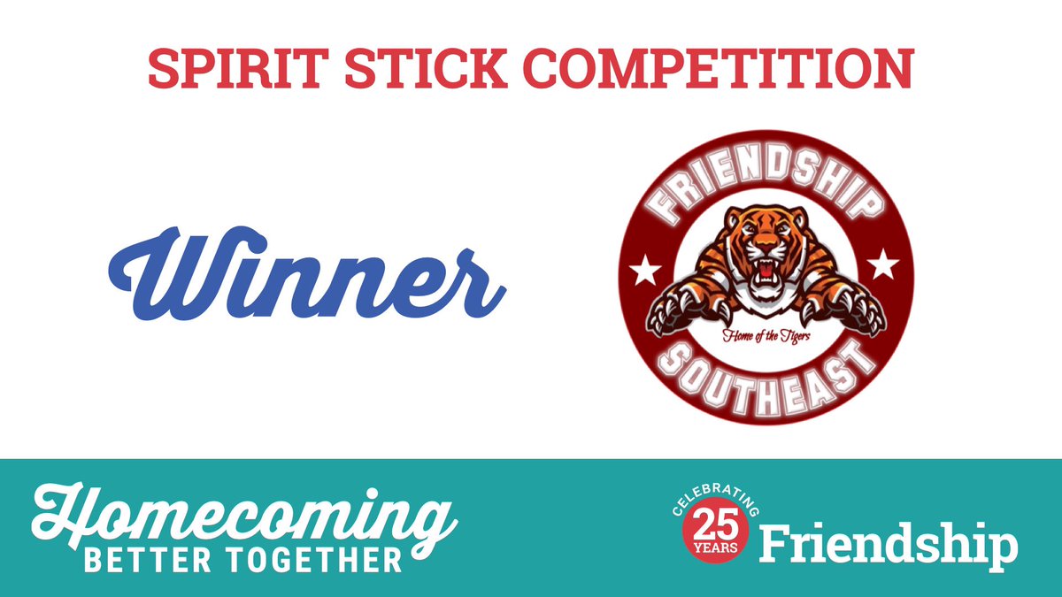 FriendshipPCS's tweet photo. And the winner is… Congratulations #friendshipsoutheast Tigers!!!
 🥳🐯❤️

#FPCSSE will be taking the coveted #spiritstick back to their “beautiful downtown” Southeast campus! 
#FriendshipPCS #FPCSHoco22 #BetterTogether #FriendshipProud @PrincipalDow https://t.co/JDw2TuLQc0