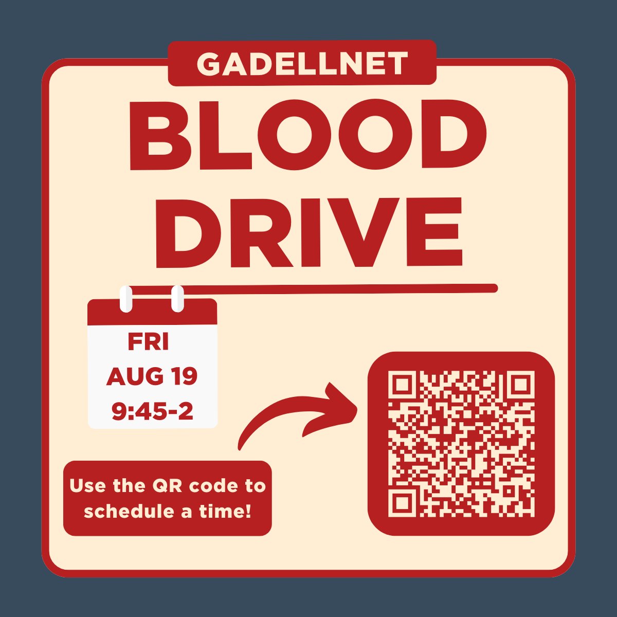 There is an urgent need for blood donations. If you are in the Carmel area join us next Friday, August 19th, and be a lifesaver!