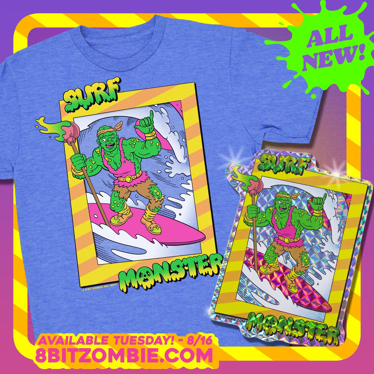 Surf’s up grime fighters! ☢️🏄‍♂️🤙💚 Another new & neon tee is on the way. And this day-glow design is hazardously rad! Late 80’s/early 90’s surf wear vibes with a toxic twist! And of course a gnarly sticker to slap on your surf board. Available Tues at 9 AM Pacific / Noon EST.