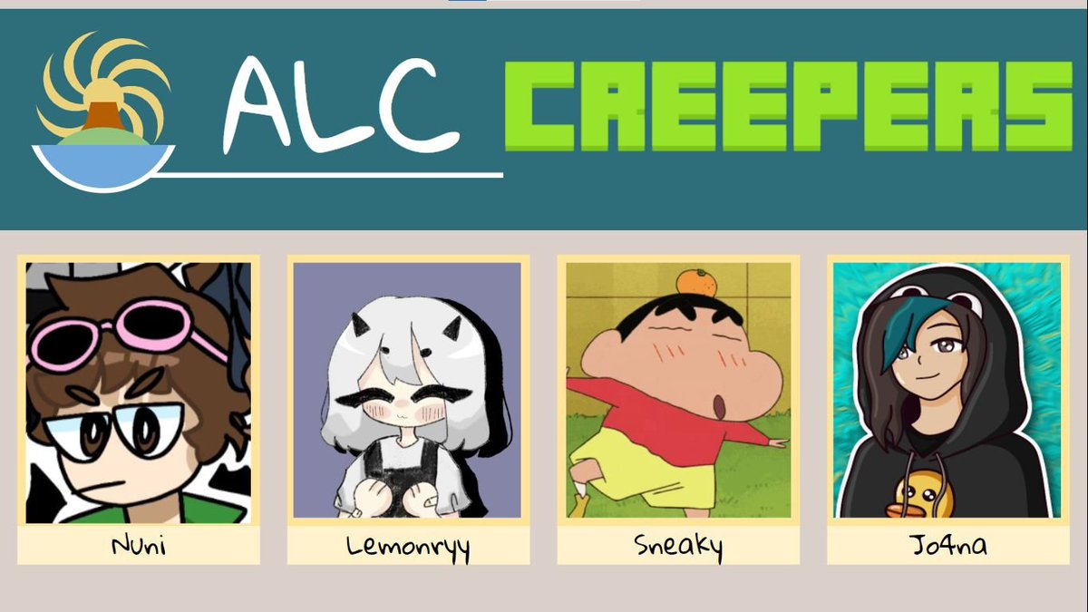 Aqui está a Equipa dos Creepers!
Jogadores: <a href="/ItsJustMeNuni/">nunu</a> @llemonry_ @GajoFiche <a href="/notJo4na/">Jo4na 🍪</a>