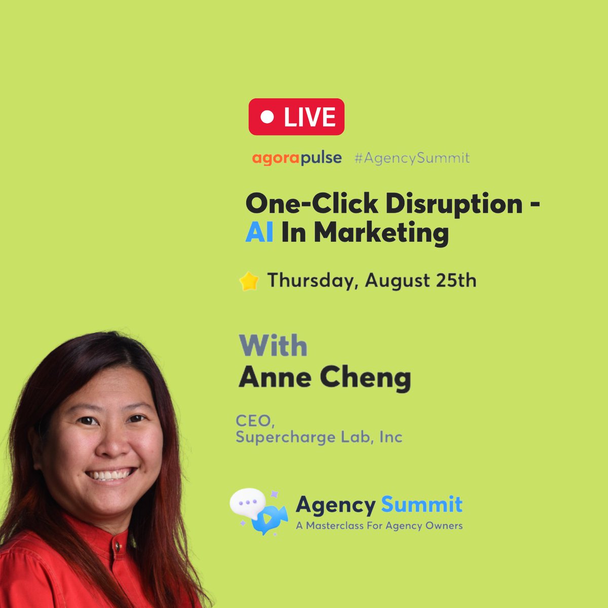 SuperchargeLab's tweet photo. Agency Summit Virtual Event, August 25th, Thursday. Grab your free seat here: https://t.co/XBFBeMmRnY
#AgencySummit #VirtualEvent #Workshops #Keynotes #Network #AgoraPulse #SuperchargeLab #HighLevel #Digimind #Airmeet #GrowthChannel #ZenPilot #Partnerhub #Semrush #Shortlist https://t.co/DgVqg4WO9C