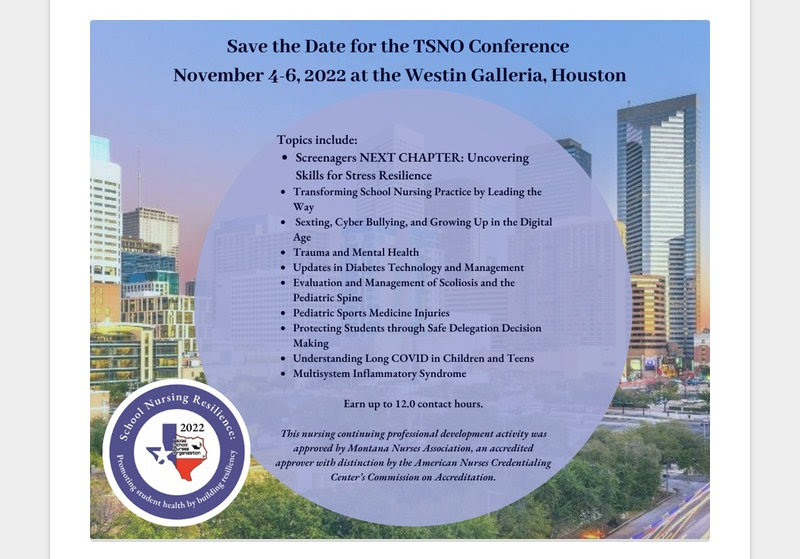 elgoedde's tweet photo. So excited for this @TxSchlNurses TSNO Conference 2022! Attendee registration opens September 1st! https://t.co/NAPI13RG27