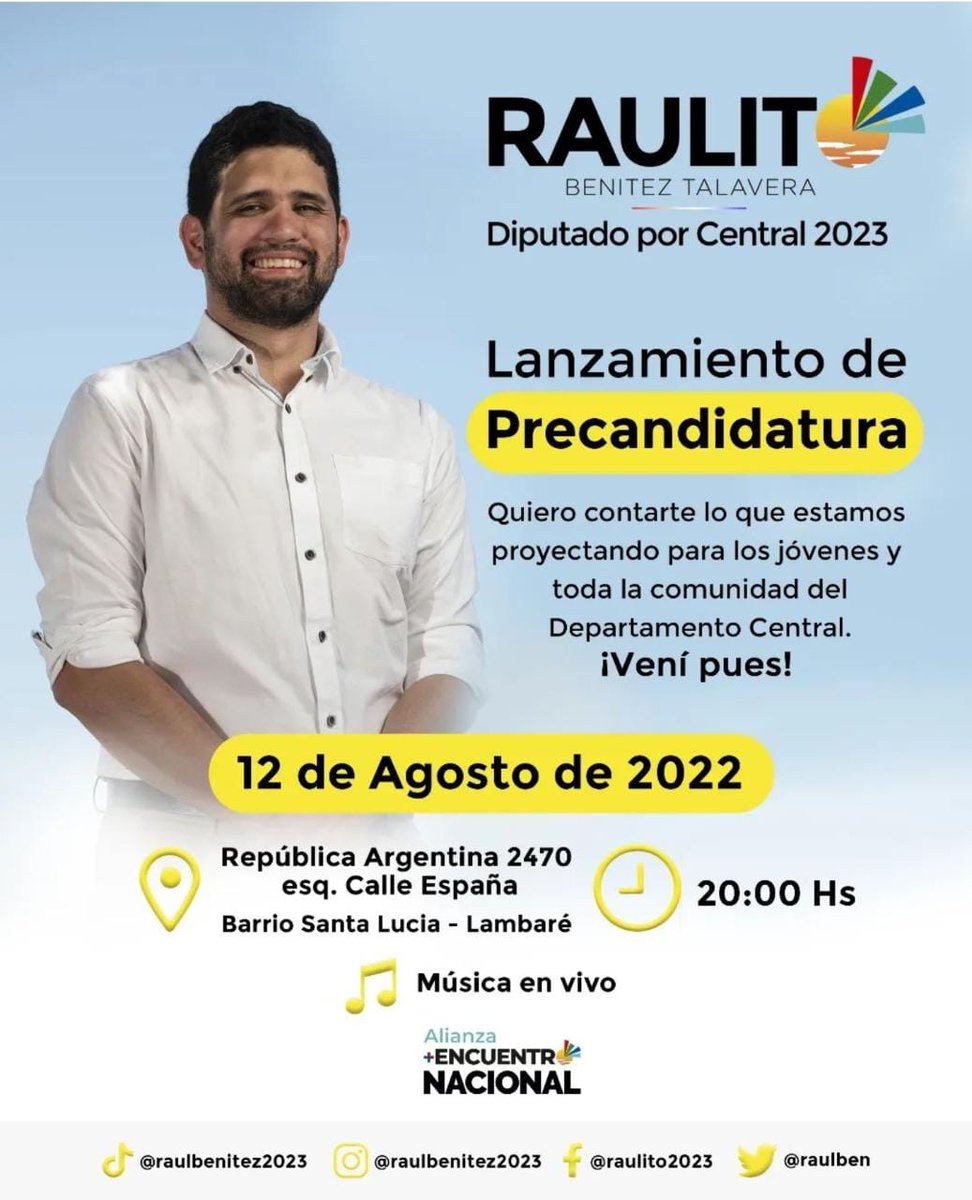 Amigos de Twitter! Con todo lo que pasa está claro que ¡Llegó Nuestro Momento! Es hora de construir algo mejor para vos y tus hijos, padres, hermanos, amigos y para el país.El único camino es hacerlo juntos. 

Te invito a mi lanzamiento a realizarse HOY a las 20hs en nuestro PC.