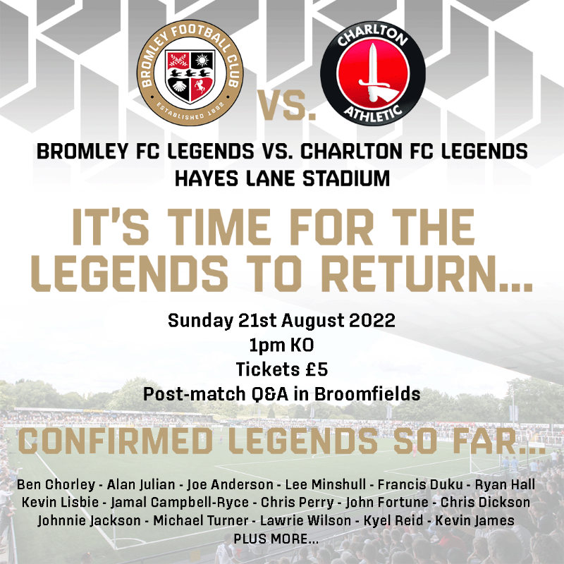 bromleyfc's tweet photo. Legends game ✅
Bromley Women season opener ✅
All for just £5 (all donations go to our @bromleyfctrust)
Come down to Hayes Lane next Sunday for an afternoon of football ⚽️
#WeAreBromley