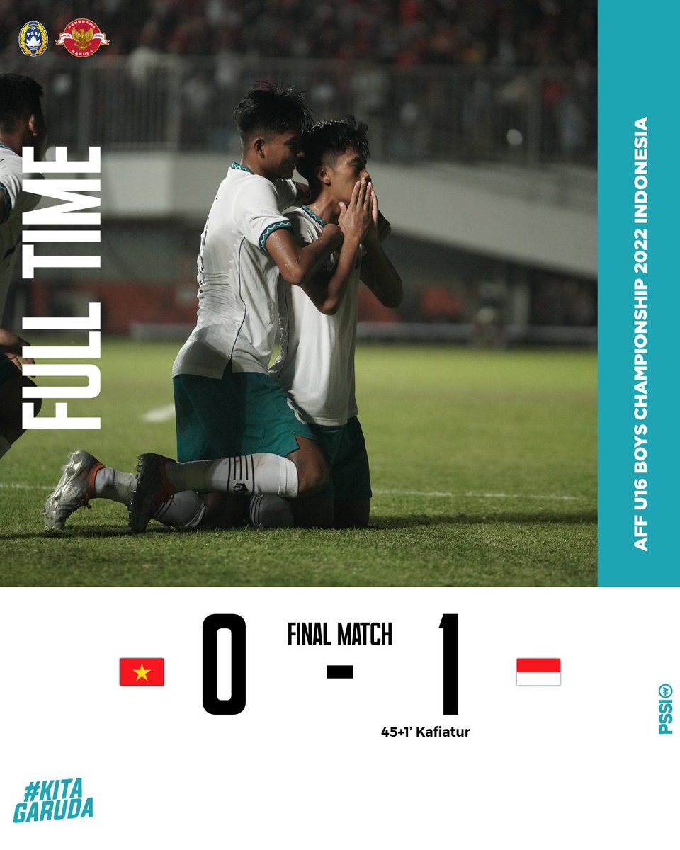 Selamat Timnas U16 #TimnasDay juara #AFFU16 #KitaGaruda 
Indonesia 🇮🇩 1 vs Vietnam 0