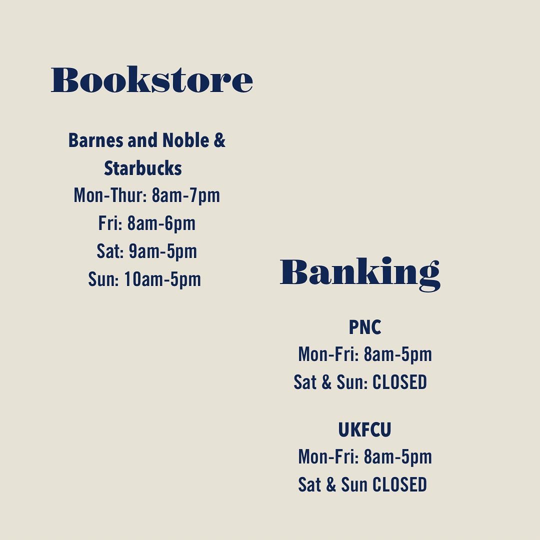 Here are the fall semester hours for the Gatton Student Center! Starting August 22nd