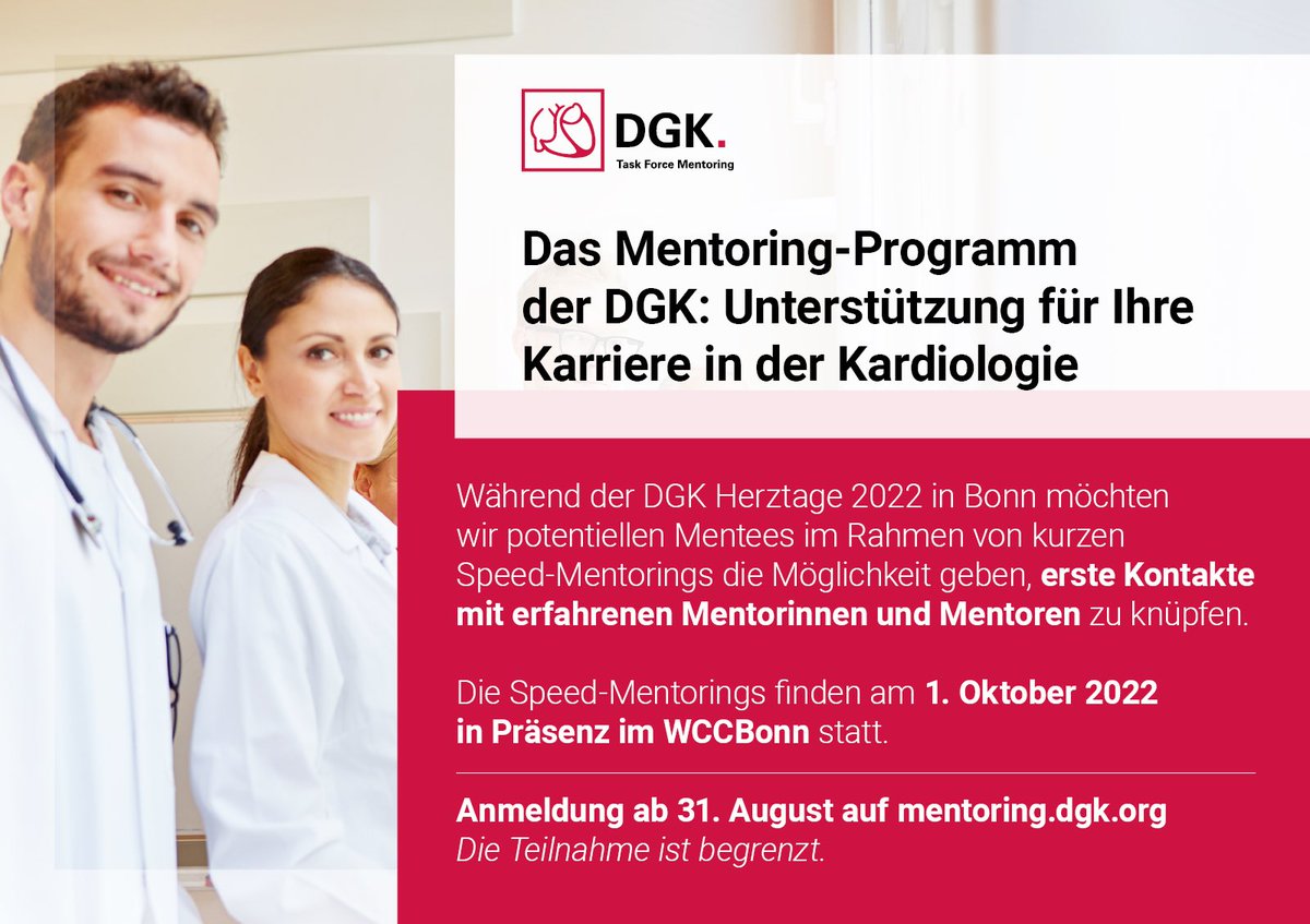 Unbedingt zum Speedmentoring der ⁦@DGK_org⁩ im Rahmen der #Herztage2022 anmelden! Tolle Chance auf ein unkompliziertes Mentoring in toller Umgebung!