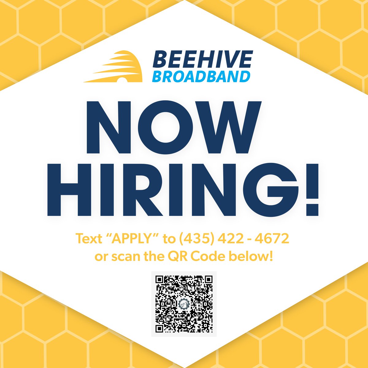 We are looking for dedicated, efficient and reliable team members to join us at Beehive Broadband. If you are interested, apply now! 

You’ll join an incredible community that is dedicated to providing quality service and having fun along the way! 

What are you waiting for?