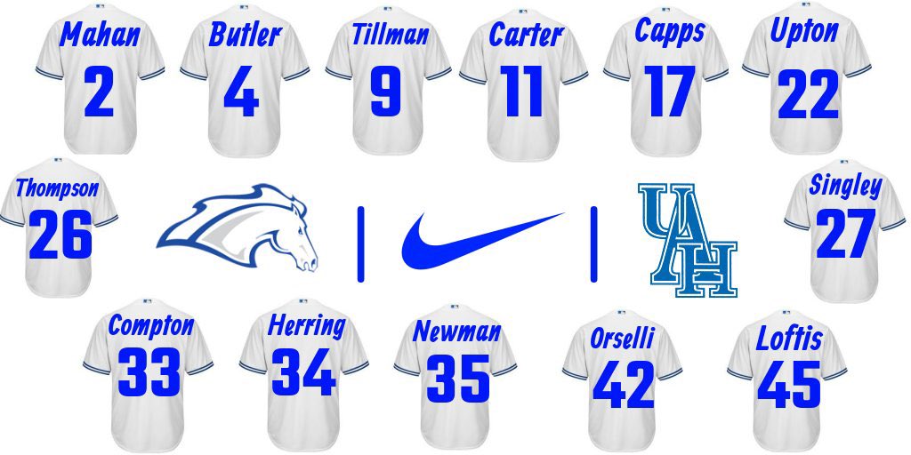 UAH Baseball (@uah_bsb) on Twitter photo Welcome to the family!
2 <a href="/CalebMahan3/">Caleb Mahan</a>
4 <a href="/BrockButler24/">B</a>
9 <a href="/4Huntertillman/">HunterTillman#4</a>
11 <a href="/MerikCarter/">Merik Carter</a>
17 <a href="/BenCapps99/">Ben Capps</a>
22 <a href="/jsizzle0204/">Jayce Upton</a>
26 <a href="/HunterT_24/">Hunter Thompson</a>
27 <a href="/landon_singley/">Landon Singley</a>
33 <a href="/nickcomp33/">Nick Compton</a>
34 <a href="/herring2020/">Carson Herring</a>
35 <a href="/JackNew71035974/">Jack Newman</a>
42 <a href="/aorselli42/">Andre Orselli</a>
45 <a href="/ColeLoftis2/">Cole Loftis</a> Welcome to the family!
2 <a href="/CalebMahan3/">Caleb Mahan</a>
4 <a href="/BrockButler24/">B</a>
9 <a href="/4Huntertillman/">HunterTillman#4</a>
11 <a href="/MerikCarter/">Merik Carter</a>
17 <a href="/BenCapps99/">Ben Capps</a>
22 <a href="/jsizzle0204/">Jayce Upton</a>
26 <a href="/HunterT_24/">Hunter Thompson</a>
27 <a href="/landon_singley/">Landon Singley</a>
33 <a href="/nickcomp33/">Nick Compton</a>
34 <a href="/herring2020/">Carson Herring</a>
35 <a href="/JackNew71035974/">Jack Newman</a>
42 <a href="/aorselli42/">Andre Orselli</a>
45 <a href="/ColeLoftis2/">Cole Loftis</a>